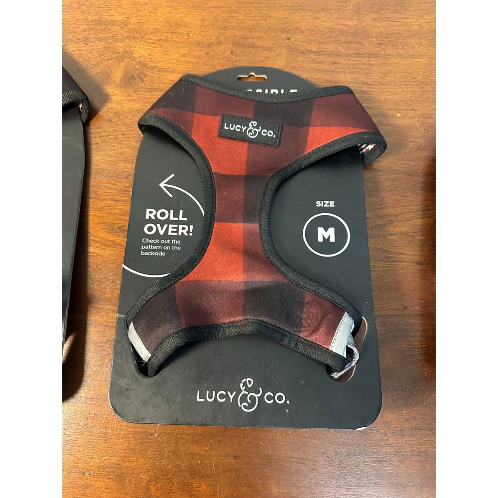 Lucy & Co. Reversible Dog Harness Medium Red Buffalo Plaid Tartan Adjustable New